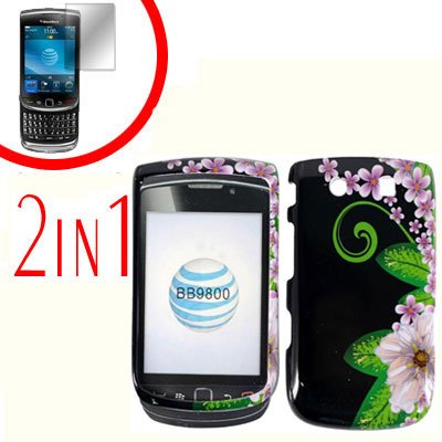 For BlackBerry Torch 9810 4G Cover Hard Case GR-Flower +Screen Protector
