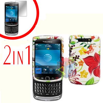 For BlackBerry Torch 9810 4G Cover Hard Case R-Flower +Screen Protector