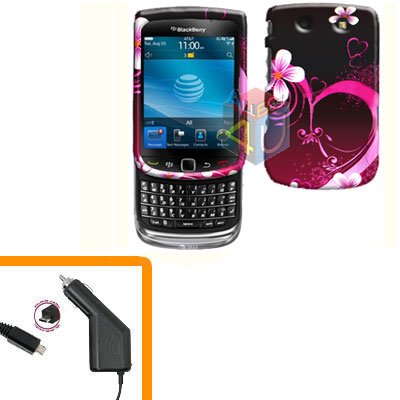 For BlackBerry Torch 9810 4G Car Charger + Cover Hard Case Love