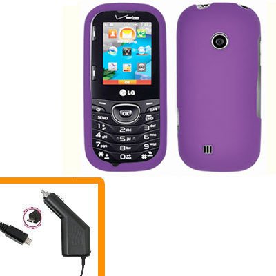For LG Comos 2 VN251 Car Charger +Cover Hard Case Purple 2-in-1