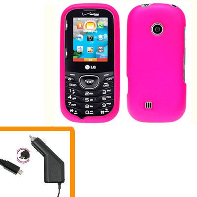 For LG Comos 2 VN251 Car Charger +Cover Hard Case H-Pink 2-in-1