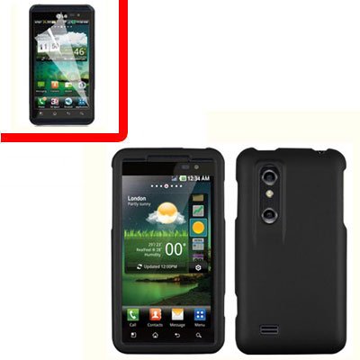 For LG Thrill 4G / Optimus 3D Cover Hard Case Black +Screen 2-in-1
