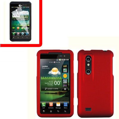 For LG Thrill 4G / Optimus 3D Cover Hard Case Red +Screen 2-in-1