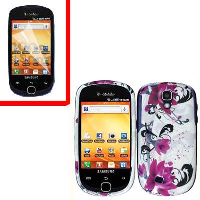 For Samsung Gravity Smart / Galaxy Q SGH-T589 Cover Hard Case W-Flower +Screen Protector