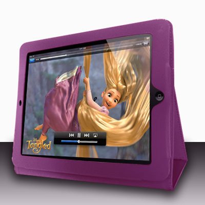 For Apple ipad 2 Cover Leather Case w/ Kick Stand D-Purple