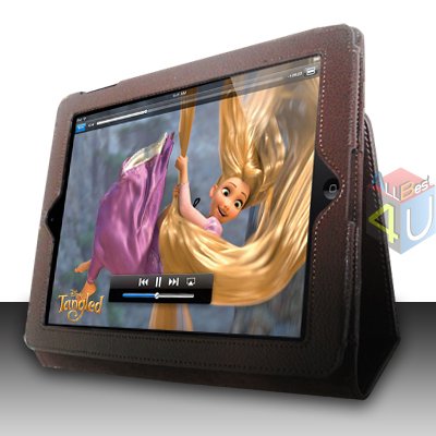 For Apple ipad 2 Cover Leather Case w/ Kick Stand D-Brown