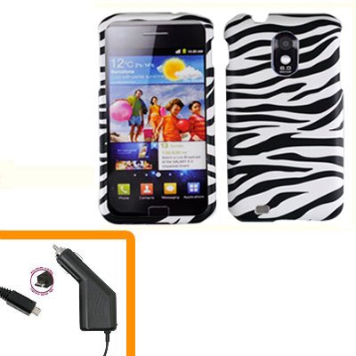 For Samsung Galaxy S II Epic 4G Touch Car Charger +Hard Case Zebra