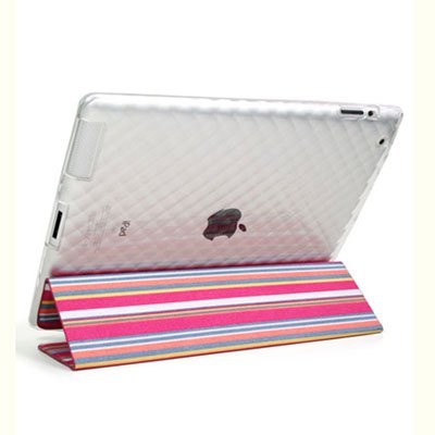 For Apple ipad 2 Cover TPU Case w/ Fold Stand Magenta Stripe