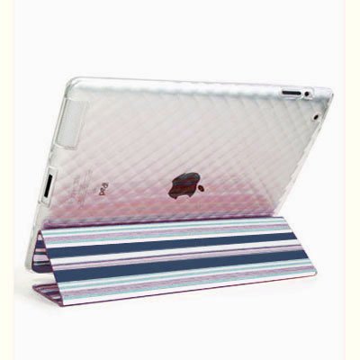 For Apple ipad 2 Cover TPU Case w/ Fold Stand Blue Stripe