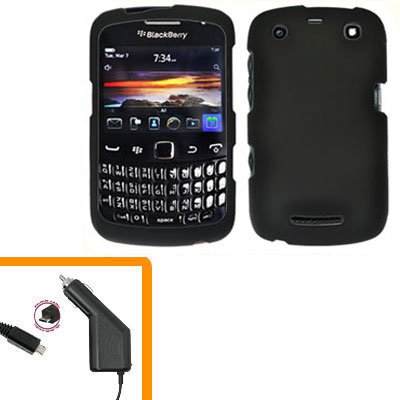For BlackBerry Curve 9350 9360 9370 Car Charger + Cover Hard Case Black