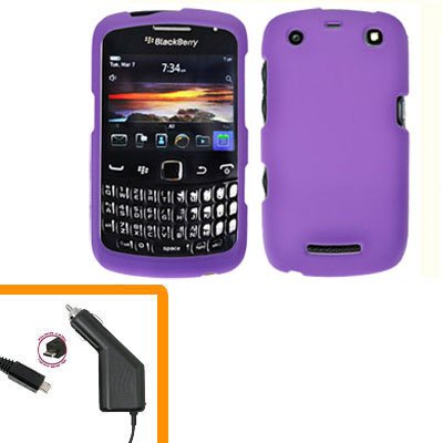 For BlackBerry Curve 9350 9360 9370 Car Charger + Cover Hard Case Purple