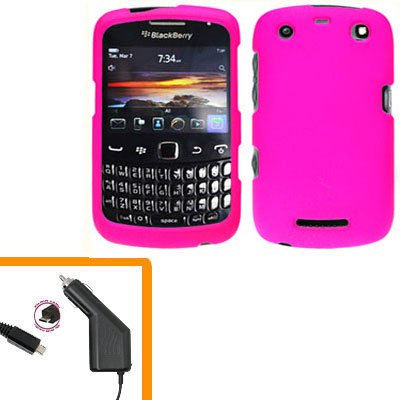 For BlackBerry Curve 9350 9360 9370 Car Charger + Cover Hard Case Hot Pink