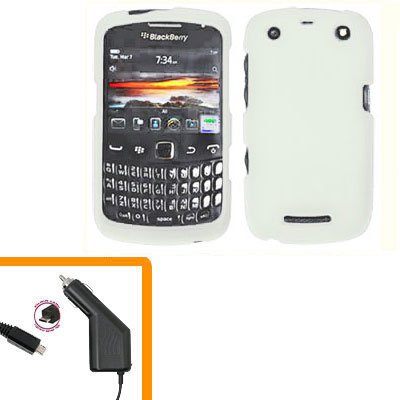 For BlackBerry Curve 9350 9360 9370 Car Charger + Cover Hard Case White