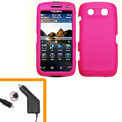 For BlackBerry Torch 9860 4G/ 9850 Car Charger + Cover Hard Case Hot Pink