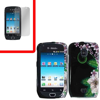 For Samsung Exhibit 4G T759 Cover Hard Case GR-Flower +Screen Protector