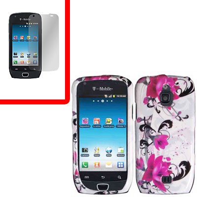 For Samsung Exhibit 4G T759 Cover Hard Case W-Flower +Screen Protector