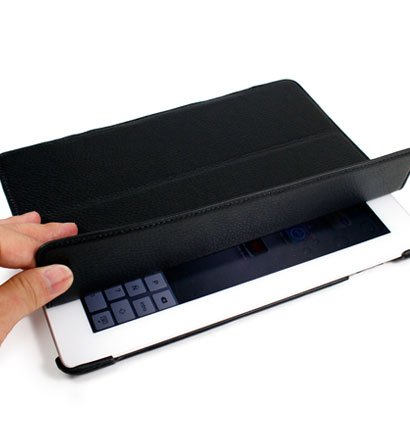 For Apple ipad 2 Cover Leather Case w/ Sleep Mode +Stand #Black Tri-Pad Coutour