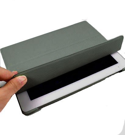 For Apple ipad 2 Cover Leather Case w/ Sleep Mode +Stand #Grey Tri-Pad Coutour