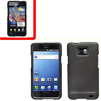 For AT&T Samsung Galaxy S II SGH-i777 Cover Hard Case Carbon Fiber +Screen 2 in1
