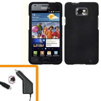 For AT&T Samsung Galaxy S II SGH-i777 Car Charger +Hard Case Black Cover