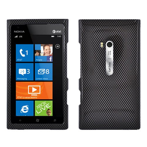 For Nokia Lumia 900 Hard Case Carbon Fiber Phone Cover +Screen 2-in-1