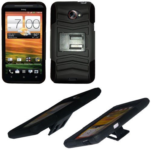 Phone Case For HTC Evo 4G LTE Hard Cover Black /Black soft edge + Kick Stand