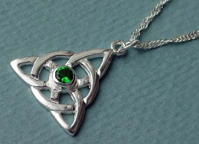 Emerald Green Irish Charmed Celtic Knot Necklace CH-EM Sterling Silver Pendant and Chain