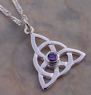 Amethyst Purple Charmed Celtic Knot Necklace CH-AM Sterling Silver Pendant and Chain