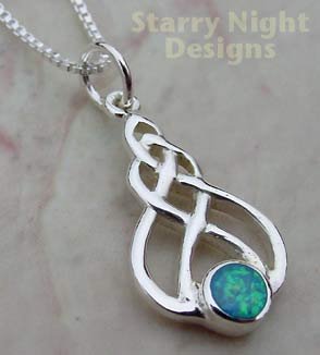 Blue Opal Celtic Necklace Sterling Silver Pendant and Chain BOP1