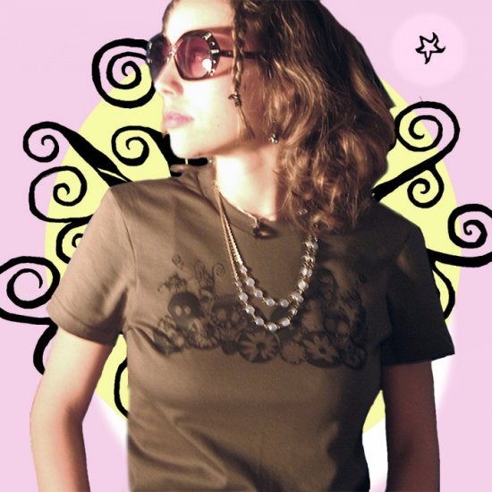 Skull and Flowers American Apparel Tshirt (black on olive)