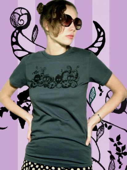 Skull and Flowers American Apparel Tshirt (black on slate)