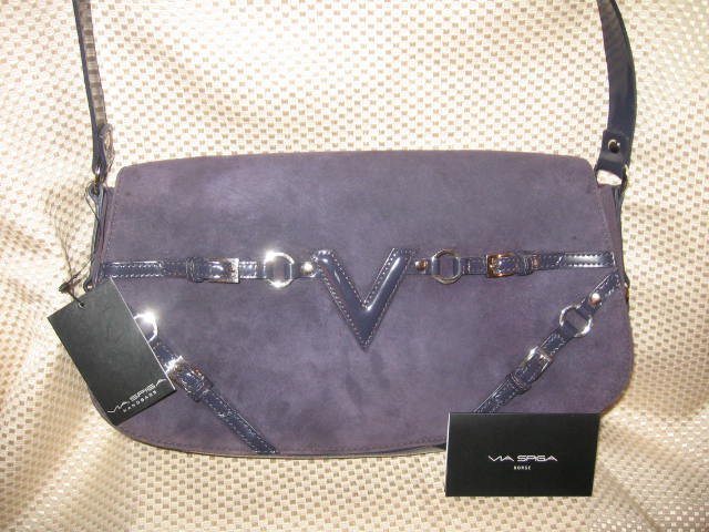 Via Spiga Purple Suede Leather Handbag Purse New