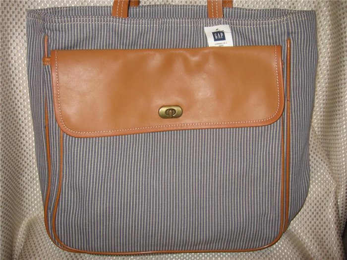 Gap Gray Striped Heavy Cotton Leather Tote Bag Handbag Purse New