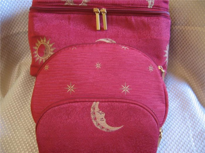 Large Red w/ Gold Moon Star Design 3 Pcs Cosmetic Travel Set New