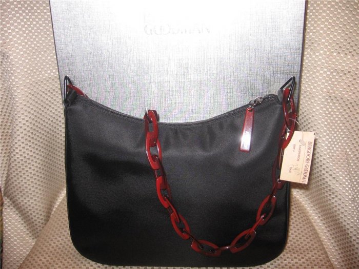 Donna Karan DKNY Black Microfiber w/ Red Lucite Strap Handbag Purse New