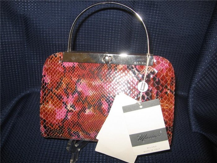 Maxima - Milano, Italy Multi-Color Leather Snake Skin Design Purse Handbag New