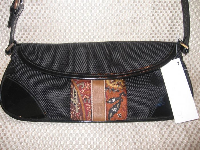 Echo Black Microfiber Mult-Color Paisley Detail Handbag Purse New