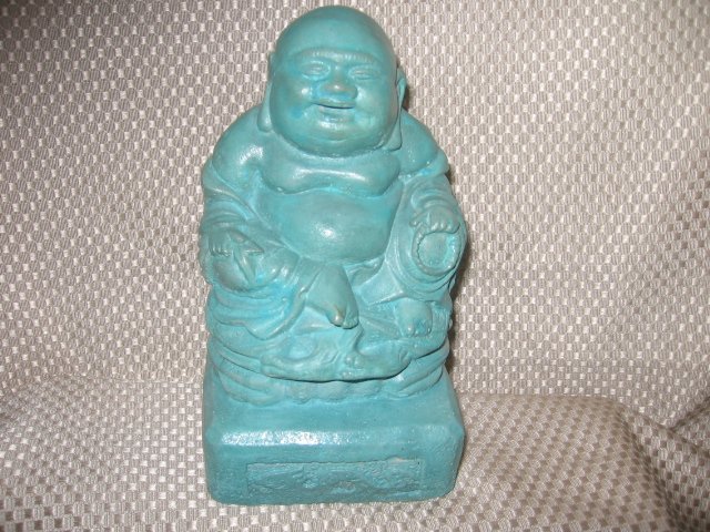 Laughing Buddha Statue Stained Turquoise New