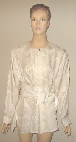 Bob Mackie White Silk Blouse & Matching Sash Size L New
