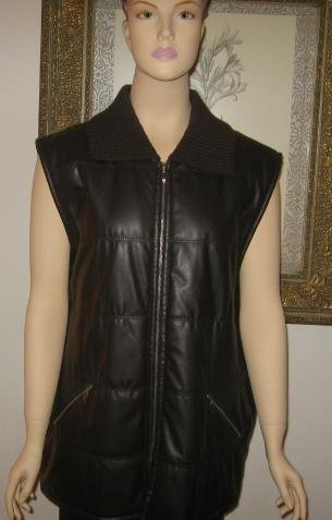 Bianca 46 Dark Brown Vest Jacket Knit Collar Size L XL New