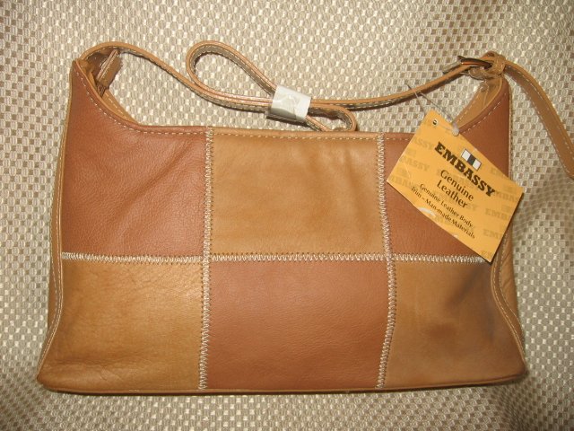 Embassy Light Brown Patchwork Design Leather Purse Handbag New