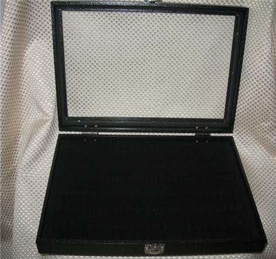 Black Glass Top Ring Display Case New