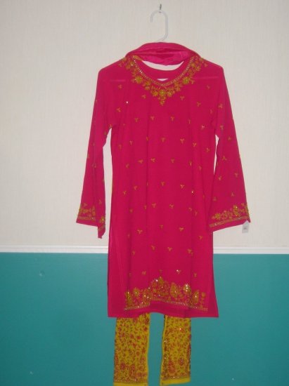 Shalwar Kameez - Pink and Yellow Georgette