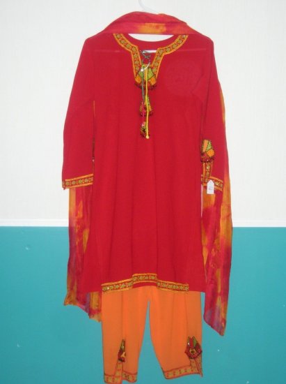 Shalwar Kameez - Red and Orange Georgette