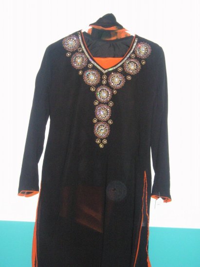 Shalwar Kameez - Black and Orange Georgette