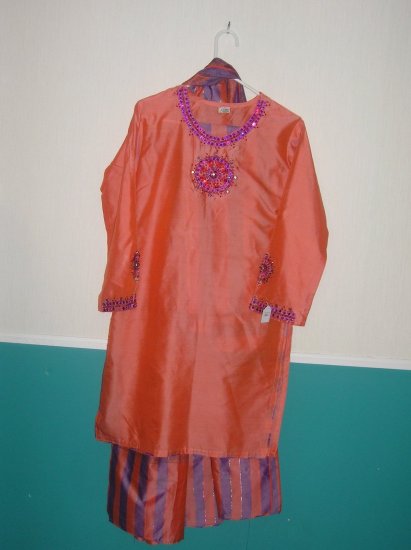 Shalwar Kameez - Orange with Purple lining Polyster