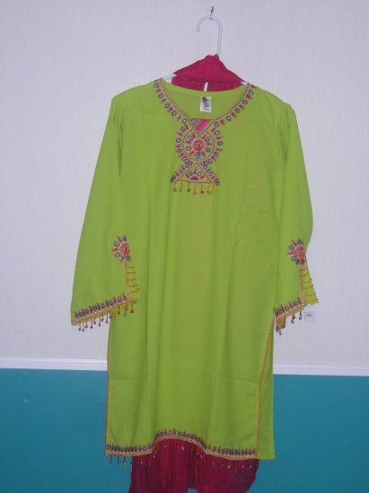 Shalwar Kameez - Green and Pink Georgette