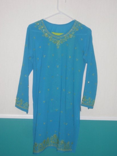 Pajama Kameez - Blue and Green Georgette