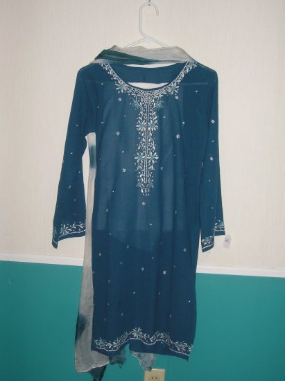 Shalwar Kameez - Dark Green and Grey Georgette