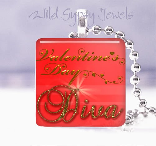Red Valentine's Day DIVA 1" glass tile pendant necklace